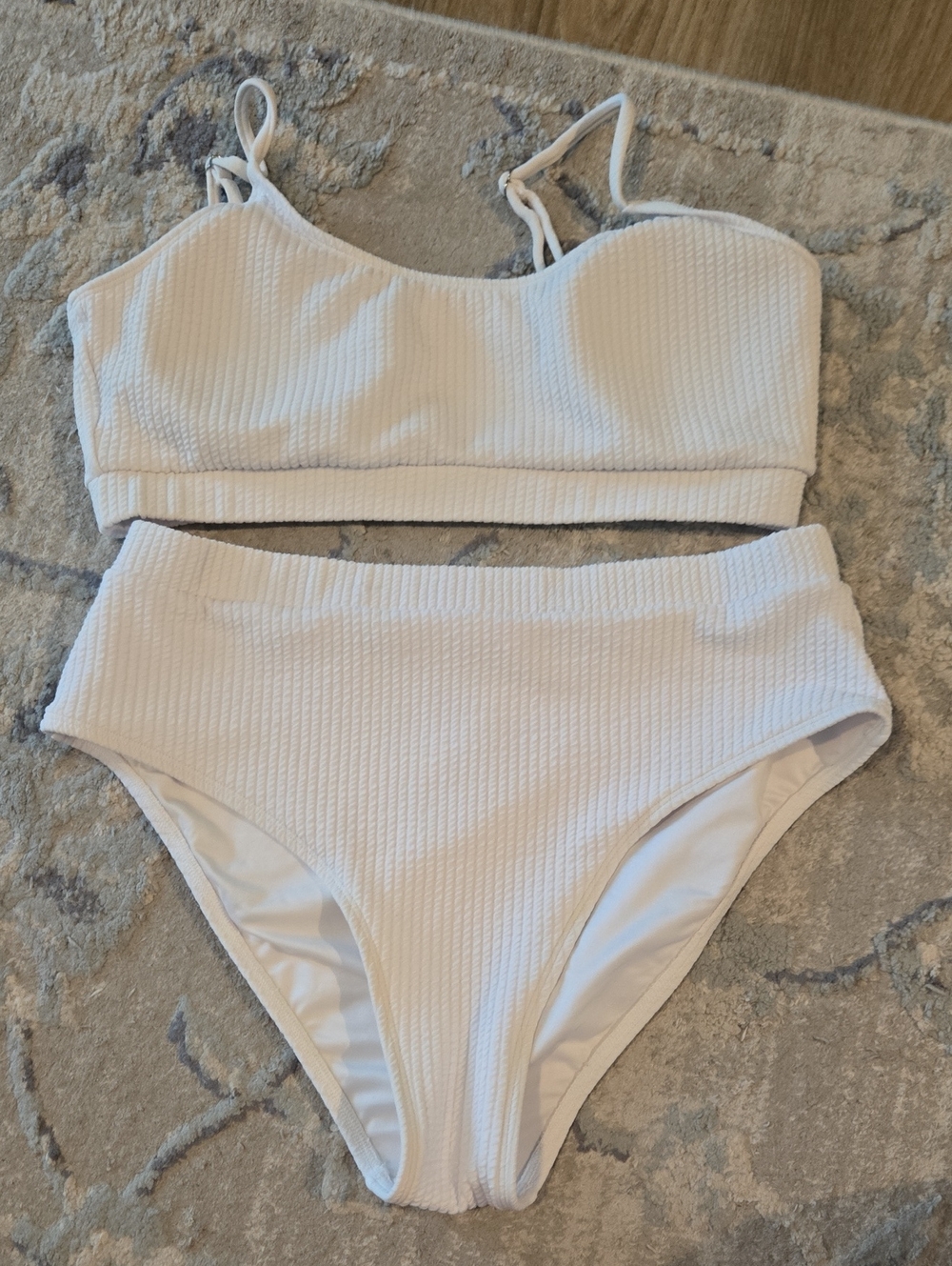 High-Waist White Ribbed Bikini Set